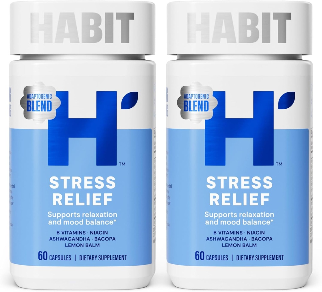 Habit Stres Relief dodatek 2 Pakiranje (120 Kapsule) - Nov videz, Podpira Relaxation & Mood Balance, Vitamin B, Adaptogeni, Lemon Balm, Umirjanje, Vegan, Ne-GMO