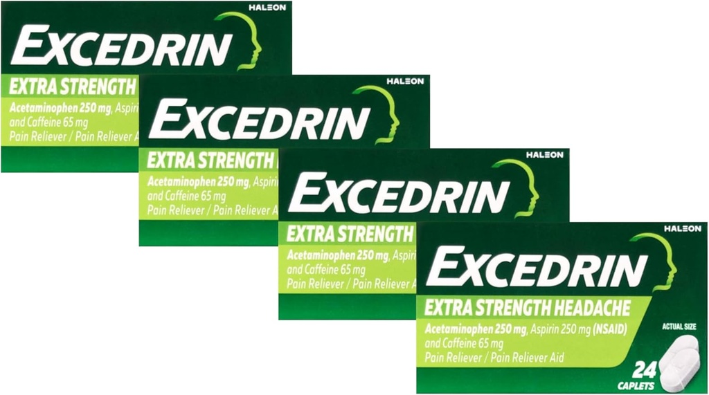 Excedrin Ekstra Güçlü, Acetaminophen, aspirin (NSAID) ve Caffeine, 24 ct (Pack of 4)