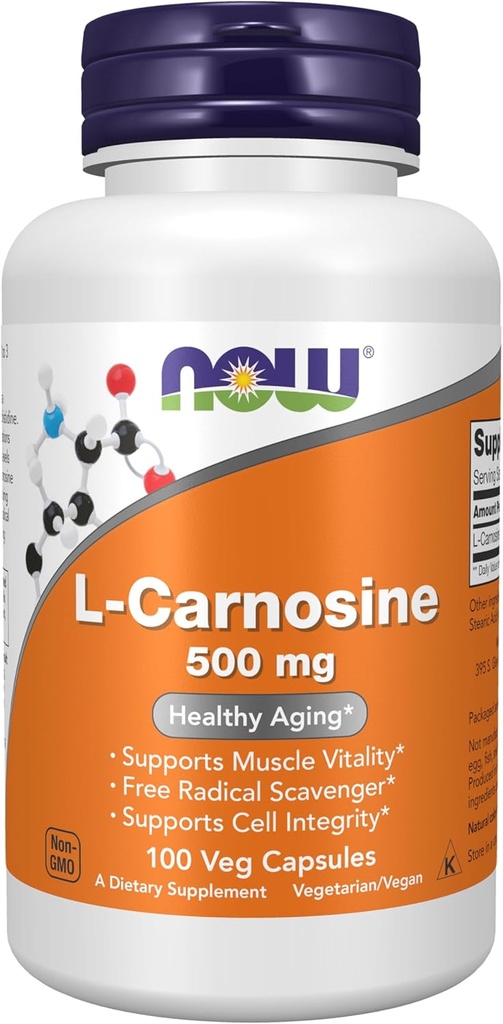NOW Хранителни добавки, L-Carnosine (Beta-Alanyl-L-Histidine) 500 mg, Healthy Aging, 100 Veg капсули