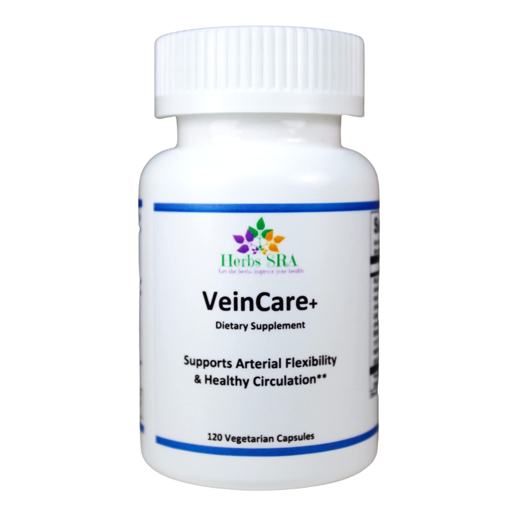 VeinCare+ Circulation Support Supplement with Rutin, Horse Chestnut, Grape Seed & Bilberry Supports Arterial Flexibility and Healthy Circulation 120 Vegetarian Capsules