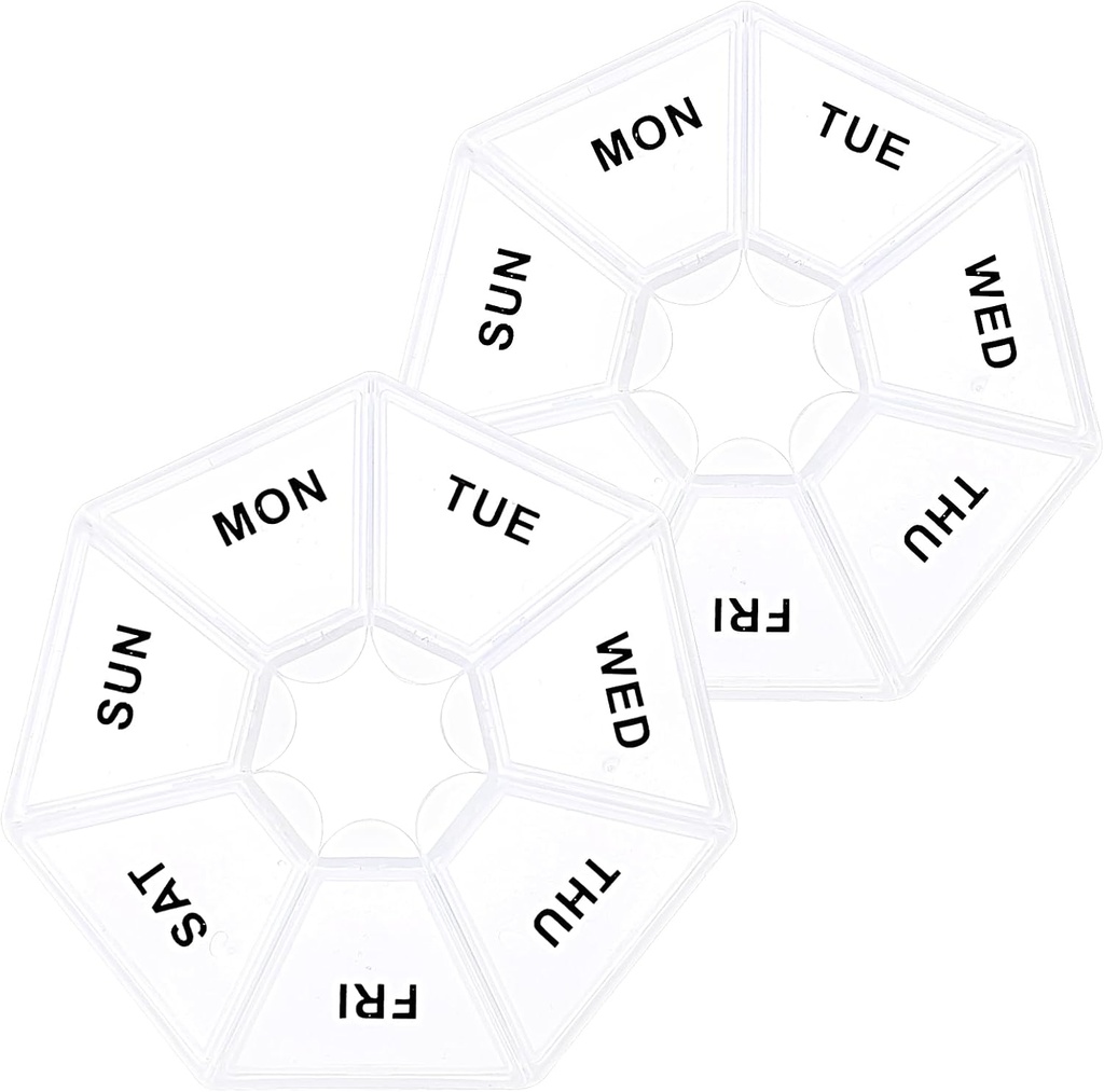 Sibba 7 Day Pill Organizador, 2 Pcs Medicine Pill Box, Daily Pill Holder, Portable Travel Pill Container Holder para Pocket ou Purse, Medicine Planner for Vitamins Fish Oil, Suplementos (Clear)