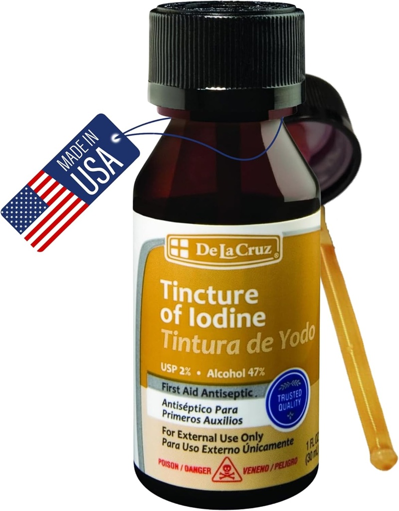 De La Cruz 2% Iodine First Aid Antiseptic, 미국에서 만든 1 FL OZ (1 병)