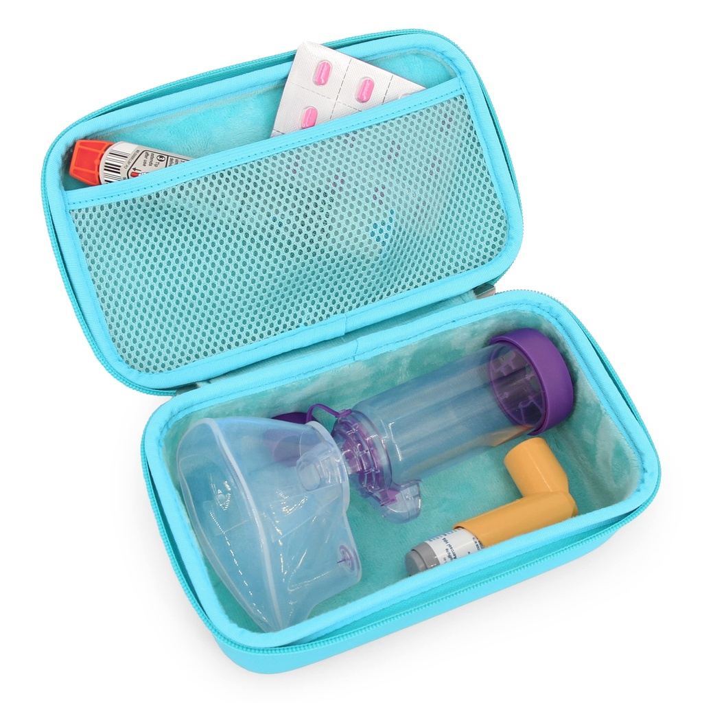 CASEMATIX Asthma Inhaler Case For Travel Fits Asthma Inhaler Spacer With Mask Attached, Inhaler Holder and Additional Accessories Used With Spacer For Inhaler, Includes Turquoise Asthma Case Only