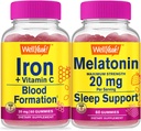 WellYeah Iron+Vitamin C + Melatonin 20mg, Gummies Bundle - Великий Смак, вітамін добавки, клейковина безкоштовно, GMO Free, Chewable Gummy