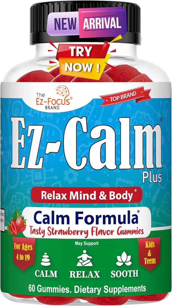 Calming Ashwagandha Gummies para adolescentes - Calm Sleep Gummies - Natural Focus Gummies con Ashwagandha Root Extract - Ashwagandha Suplemento para o equilibrio do estrés do sono - 60 Vegan Sugar Free Chews