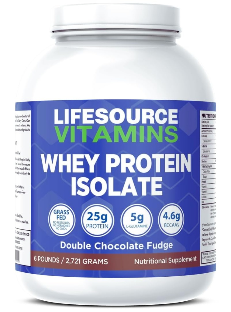LifeSource Vitamins 6 lb - US Dairy Cows Grass Fed Whey Protein Isolate - Double Chocolate Fudge sweetened w/Stevia