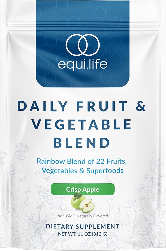 Equilife Daily Fruit & Vegetable Blend, Superfood Antioxidant Supplement, Crisp Apple-smak med vitamin C, Fiber och 9 Essential Amino-syror, stöder energi, låg socker, Vegan, 30 portioner