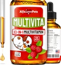 Liquid Multivitamin pro psy - Cat Multivitamins pro vnitřní kočky - 10- in-1 Liquid Dog Vitamins B Complex, C, D3 - Digestion, Močení, Hip & Joint, Skin & Coat - Brusinkový Flavor - 2 Oz