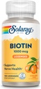 SOLARAY Biotin 1000mcg Lozenges - Biotino priedas su vitaminu A - Nerve Function and Cellular Energy Support - Natural Orange Juice Favor, Great Taste, 60- Day Guarantee, 100 Servings, 100 Lozenges