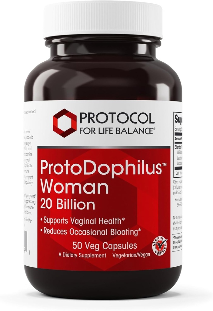 PROTOCOLUL DE BALANȚĂ LIFE Proto Dophilus Woman - 20 Miliarde - Probiotice pentru sănătate gută - Suport Vaginal Health & Bloating Relief - Vegan & Kosher - 50 Veg Capsule