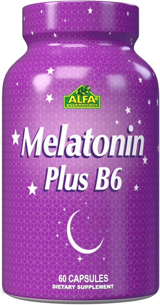 ALFA VITAMINS Melatoniini Plus B-6 täydentää 5MG Sleep Cycle Regulator - Sydän- ja verisuonitauti - Immuunijärjestelmä - 60 kapselia