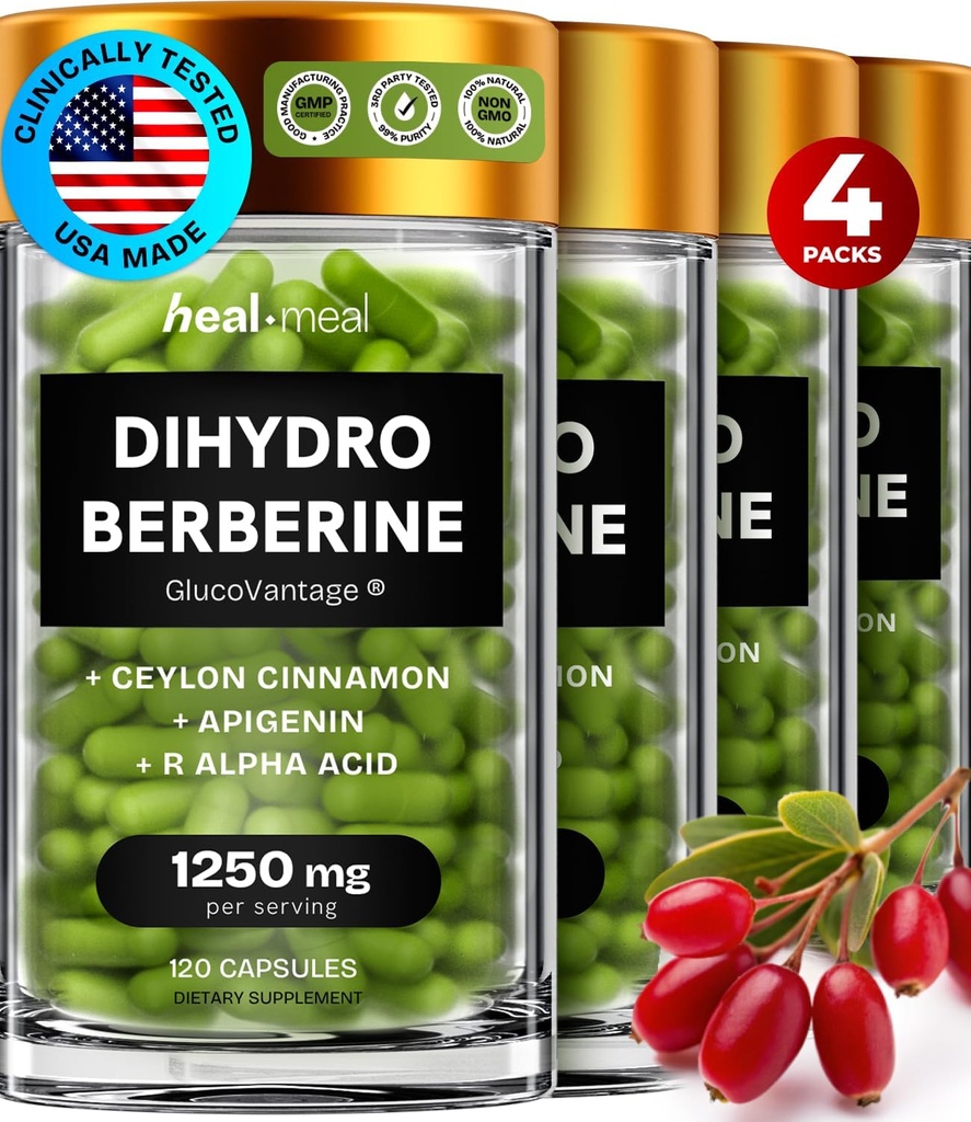 Dihydroberine Supplement - Dehydro Burberine Supplement - Super Berberine Supplement with Cylon Cynnamon & R Alphapholic ididia & Apigenin - Herderberine 480 Cap (4 แพคเกจ)