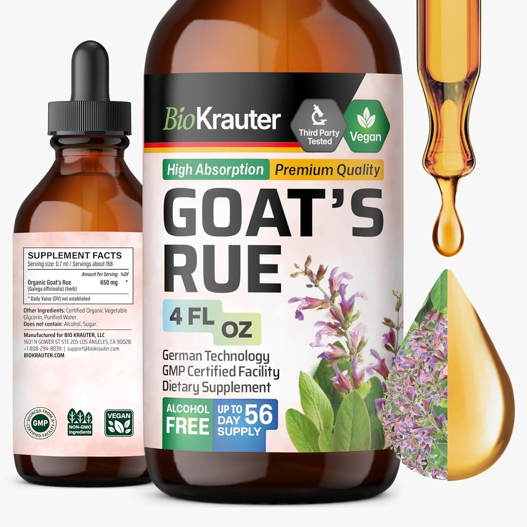 BIO KRAUTER Goats Rue Lactation supplement Tincture - Vegan, Alcohol " Sugar Free drops 4 Fl.Oz.