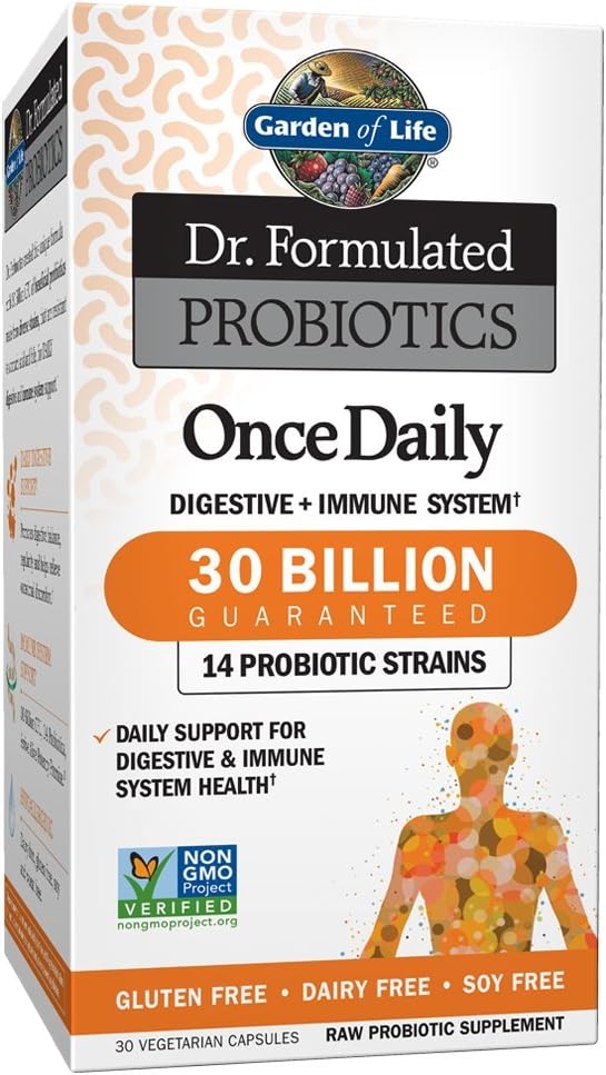 Garden of Life Dr. Formulated Probiotics Once Daily - Acidophilus Probiotic with Daily Support for Digestive and Immune Health - Gluten Free, Dairy Free, Soy Free Probiotics, 30 Vegetarian Capsules