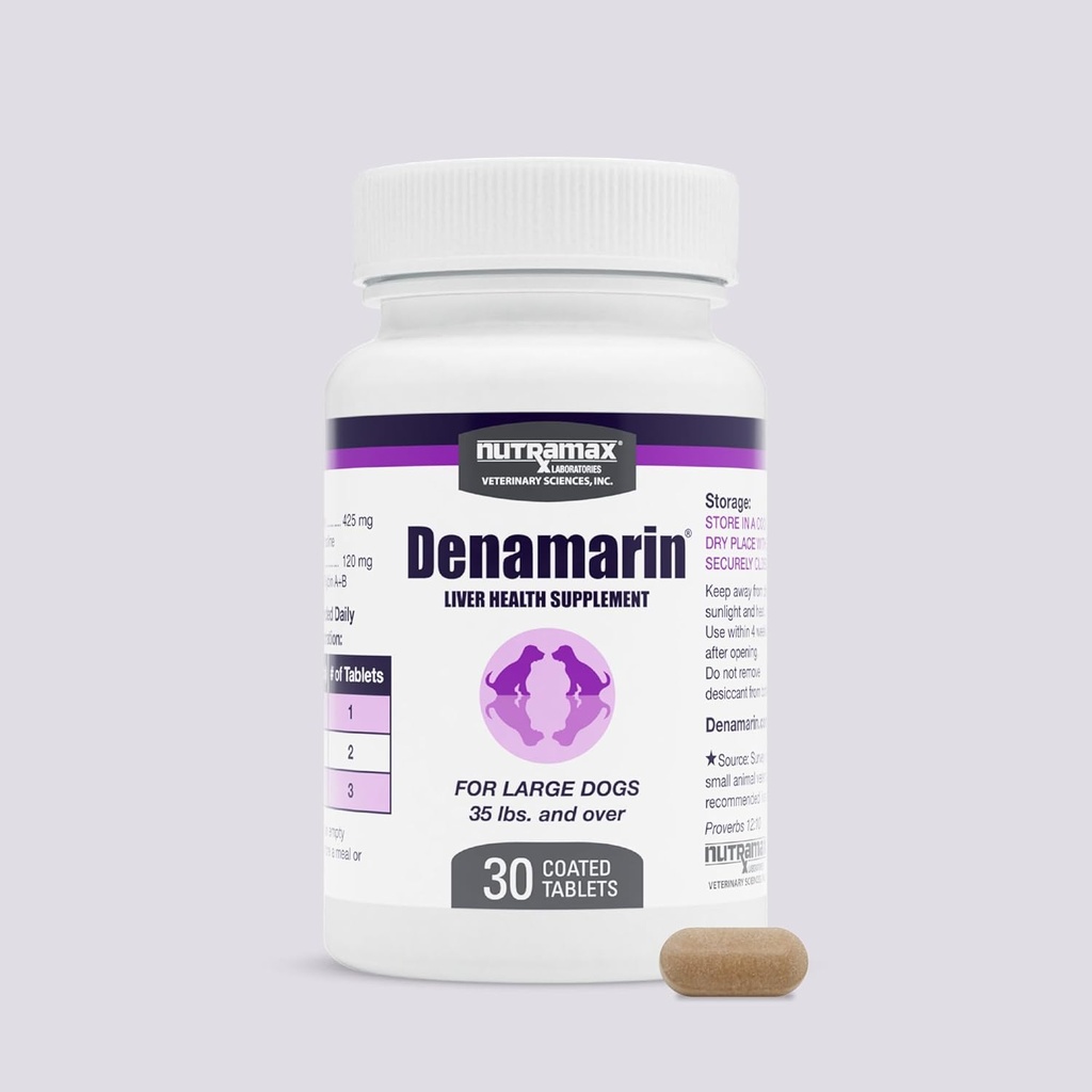 Nutramax Laboratories Denamarin Liver Health Supplement för stora hundar - med S-Adenosylmetionin (SAMe) och Silybin, 30 tabletter (Pack av 1)