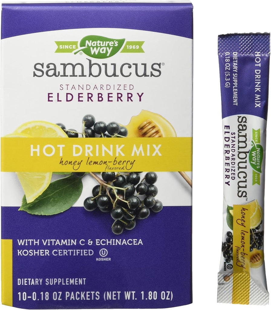 Nature's Way Nature's Way Sambucus rahustav Elderberry Hot Drink Mix, C-vitamiini ja Echinacea, 10 krahv, Honey Sidrun-Berry Maitsestatud, 10 Count (Pack of 12)