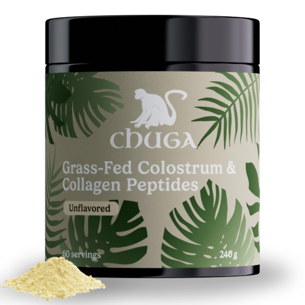Chuga Grass Fed Colostrum & Collagen Peptides 60 Servings | Enhances Hair & Nails | Glowing Skin | Gut Wall Strengthening