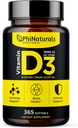 PhiNaturals Witamina D3 1000iu Softgels Supplement Olive Oil Base 365 Gel Caps One Year Supply of VIT D, Vitamina D 3 1000 iu