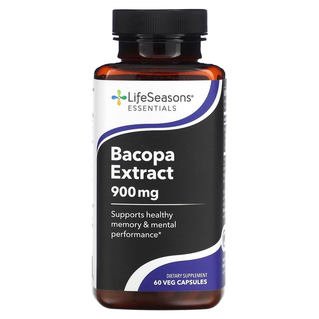 LifeSeasons Bacopa Extract 900 mg – Natural Memory & Focus Support Supplement, Mood Balance & Brain Health, 120 Veg Capsules, Non‑GMO, Gluten‑Free, Vegan Friendly