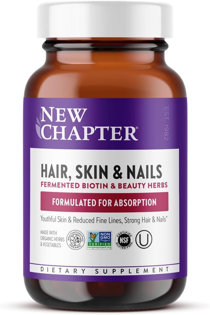 Nuevo capítulo Esquí de pelo &amp; uñas Vitaminas con biotina fermentada + astaxanthin cápsula vegetariana, 30 cuenta (Pack of 1)