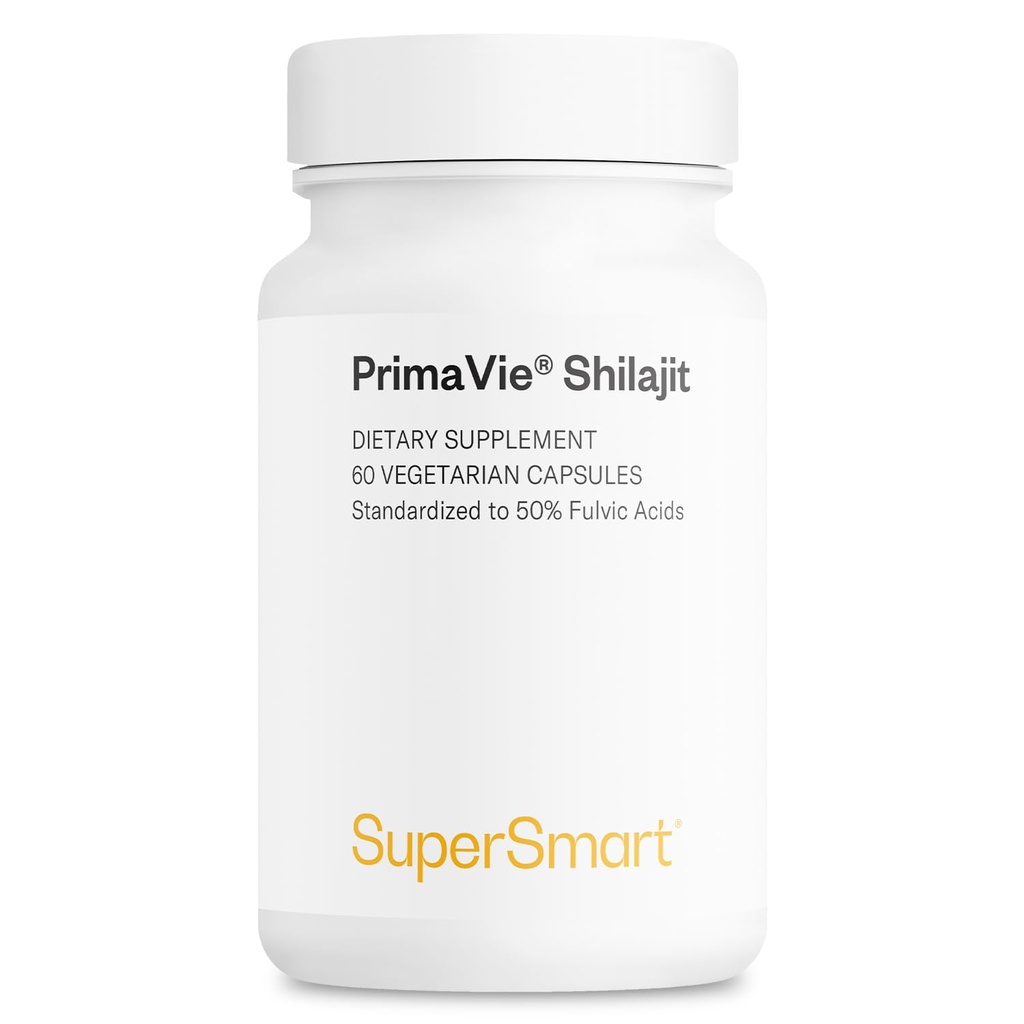 Supersmart - Super Shilajit 500mg per Day (High Potency) - PrimaVie Shilajit Supplement - Himalayan, Purified & Organic Shilajit | Non-GMO & Gluten Free - 60 Vegetarian Capsules