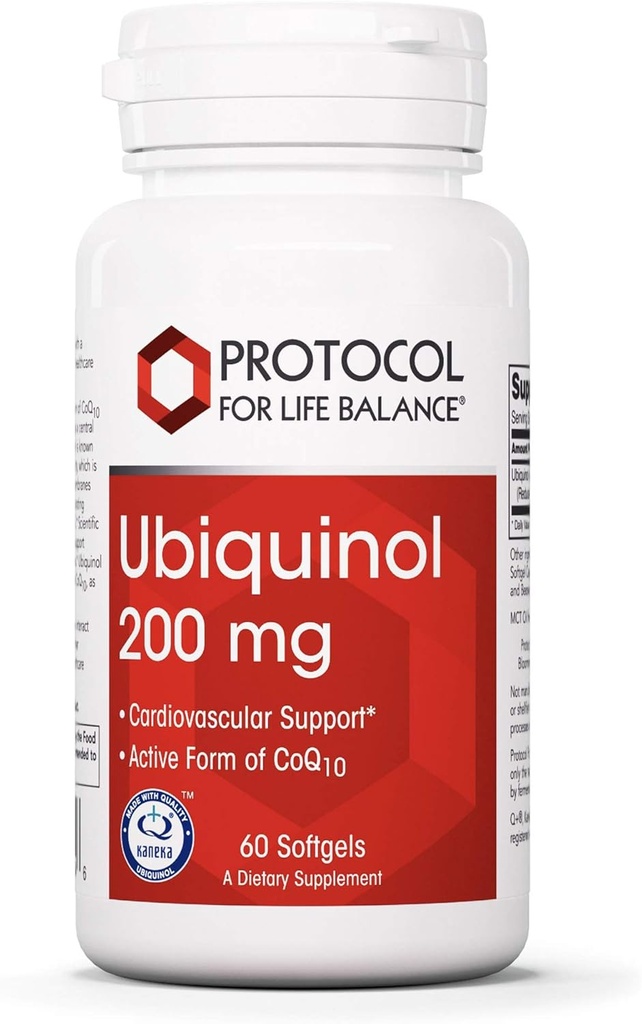 PROTOCOL FOR LIFE BALANCE Ubiquinol 200mg - Bioavailable CoQ10 Softgels - Hjärthälsa Support - Oxidativ Stress Quencher - Soy Free & Dairy Free - 60 Softgels