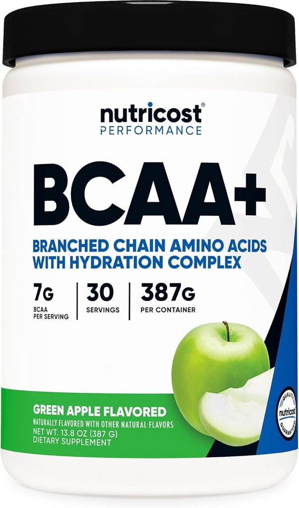 Nutricost BCAA + Hydration Powder (Green Apple) 30 Servings - Branched Chain Amino Acids with Hydration Complex - Gluten- Free, Non- GMO