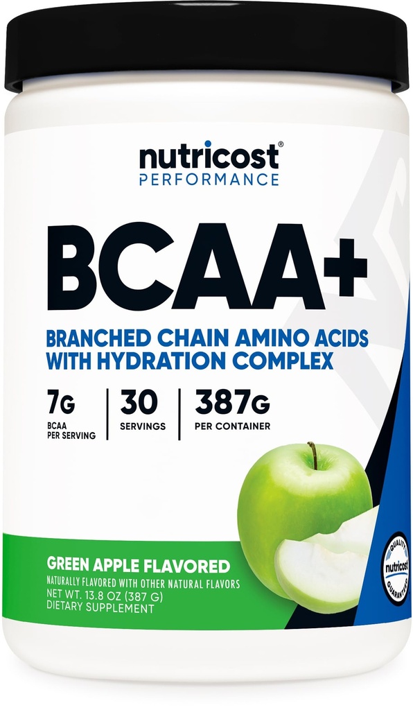 Nutricost BCAA + Hydration Powder (Green Apple) 30 Servings - Branched Chain Amino Acids with Hydration Complex - Gluten-Free, Non-GMO