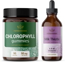 HerBAMAMA Chlorophyll ו- Milk Thistle Kit - Bundle של 50 מ"ג Chlorophyll Gummies & Milk Thistle לחלץ Tincture 4 oz - טבעוני, non-GMO, סוכר ואלכוהול חינם - 2 Packetle