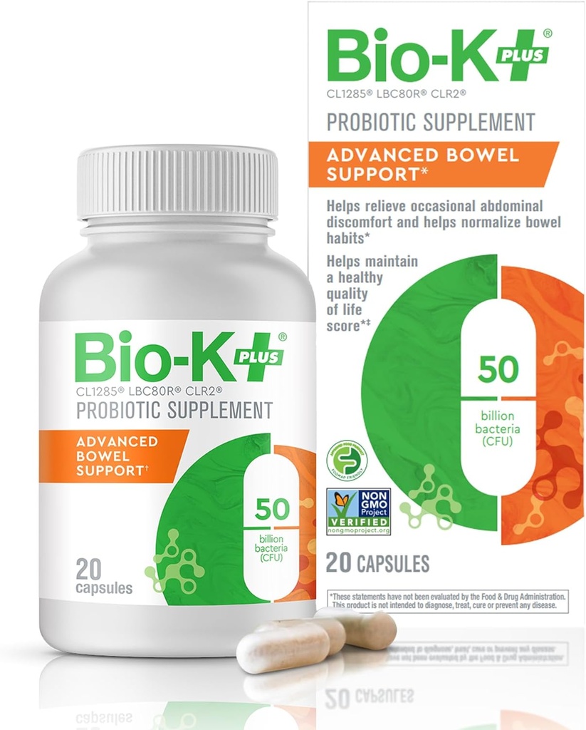 Bio-K+ Advanced Bowel Support Probiotic – 50 Billion CFU – Vegan, Gluten-Free, Non-GMO – unterstützt Verdauungs-Gesundheit & Regularität – für Männer & Frauen – 20 Kapseln