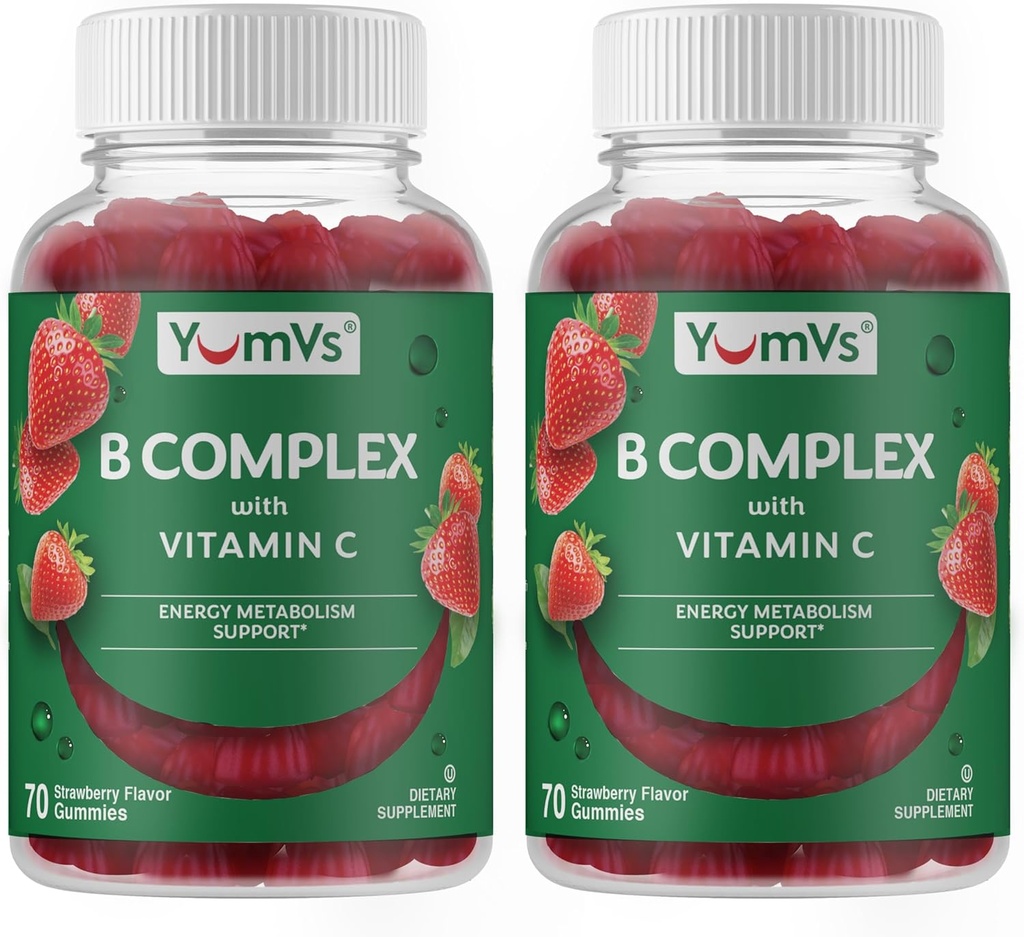 B Complex Gummies with Vitamin C - Great Tasting 1 om dagen Energi & Nervesystemet Støtte til voksne - Vegan, Kosher, Non- GMO Vitamin B Complex Gummies with B12, B6, & Folinsyre - 70 Greve (2 Pack)