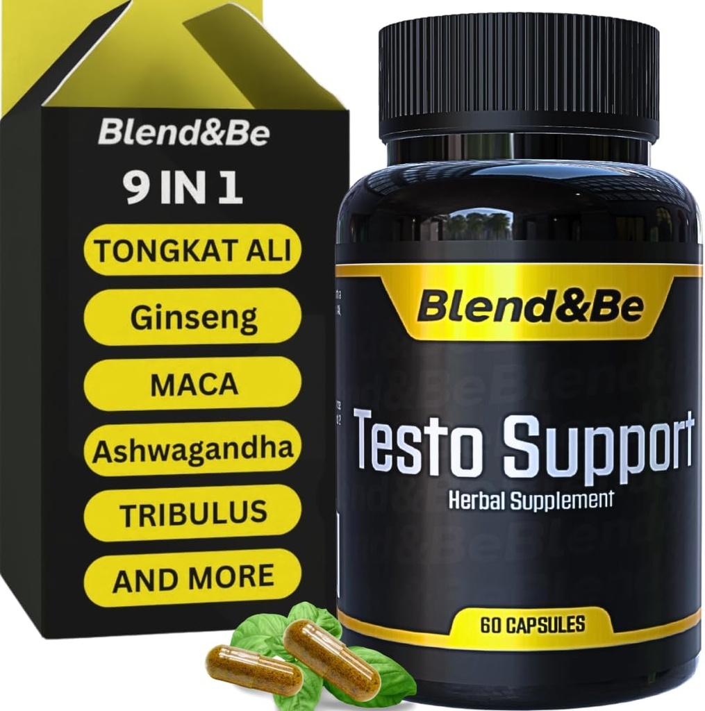 Blend&Be Testo Support  по всички-в-едно билкови хранителни добавки  гомнастика Али, Сминдух, женшен, Maca, Ashwagandha, Spirulina Tribulus, Черно семе и канела.+ Безплатна електронна книга