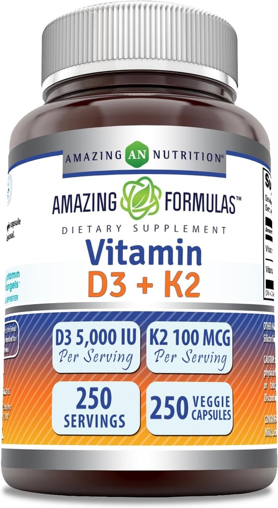 Amazing Formulates Vitamín D3 5000 IU s vitamínom K2 100 Mcg