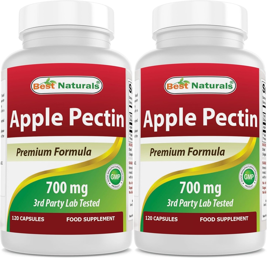 Meilleurs naturels Pectine de pomme 700 mg - Fibre alimentaire - Soutien intestinal - 120 Capsules (120 Compte (paquet de 2))