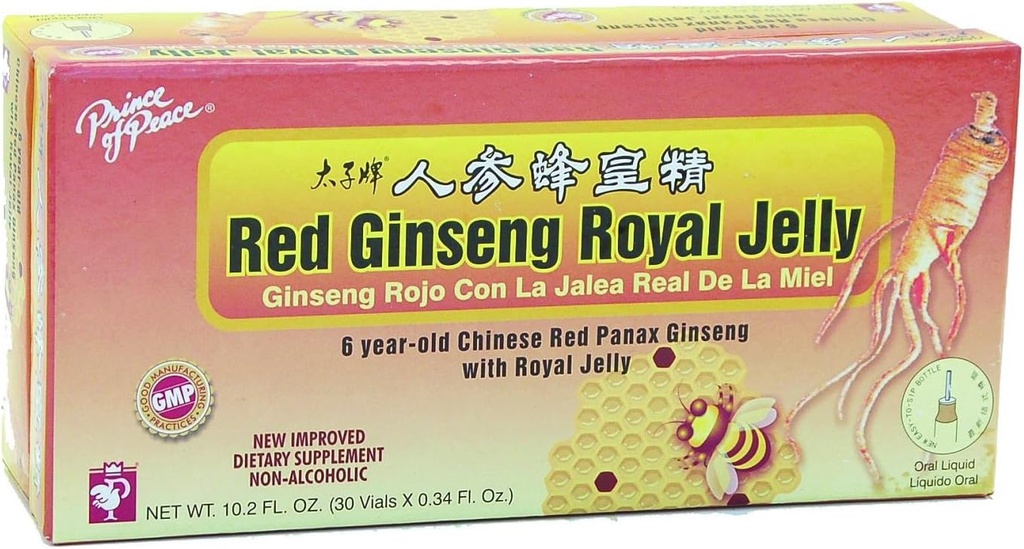 Prince Of Peace Ginseng Royal Jelly, 10 Milliliter - 30 bouteilles par paquet - 3 paquets par étui.