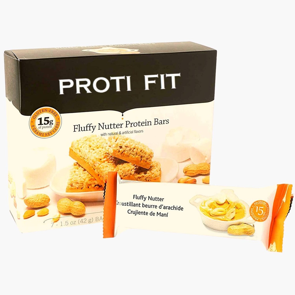 Proti Fit - Behe-Carb Protein Bars, Behe-Calorie Snacks Pisu-galera eta osasungarria (Fluffy Nutter, 1 Pack)