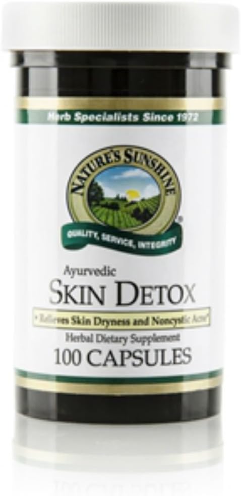 Nature's Sunshine Skin Detox (100 cápsulas), contén herbas tradicionalmente usadas para a saúde da pel.