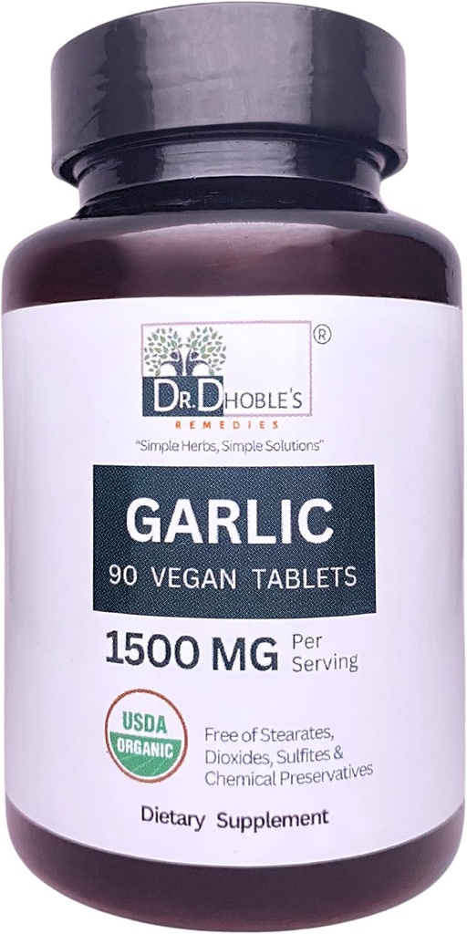 טבליות USDA אורגני Garlic עשה באופן טבעי עם עשבים טבעיים, לא תוספות, 1500 Mg / משרת, non-GMO, Gluten-Free 90 גלולות טבעוניות לגברים ונשים