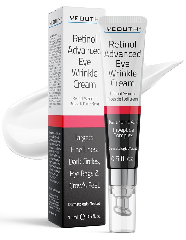 YEOUTH Retinol Eye Cream Anti Aging, Zapalování pod očima krém pro pufiny a tašky pod očima pro vrásky a tmavé kruhy s Hyaluronic kyseliny a Tripeptides 15ml