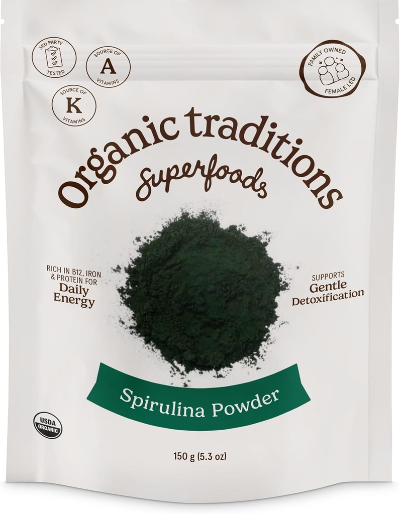 Entorn de tradicions Orlandics Spirulina Powder Vegan-GMO Superfoved, 5.3oz (150g) Baga, 50 Servings per Baga