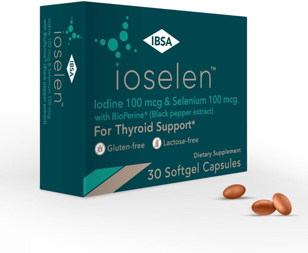 Ioselen - תוסף התמיכה Thyroid - 100 mcg Selenium, 100 mcg Iodine, 5mg BioPerine - 30 Soft-Gel Caps עבור הגדלת זמינות ביולוגית ו Absorption - Gluten-Free, Lactose-Free, Sugar-Free, non-GMO חינם, Non-GMO