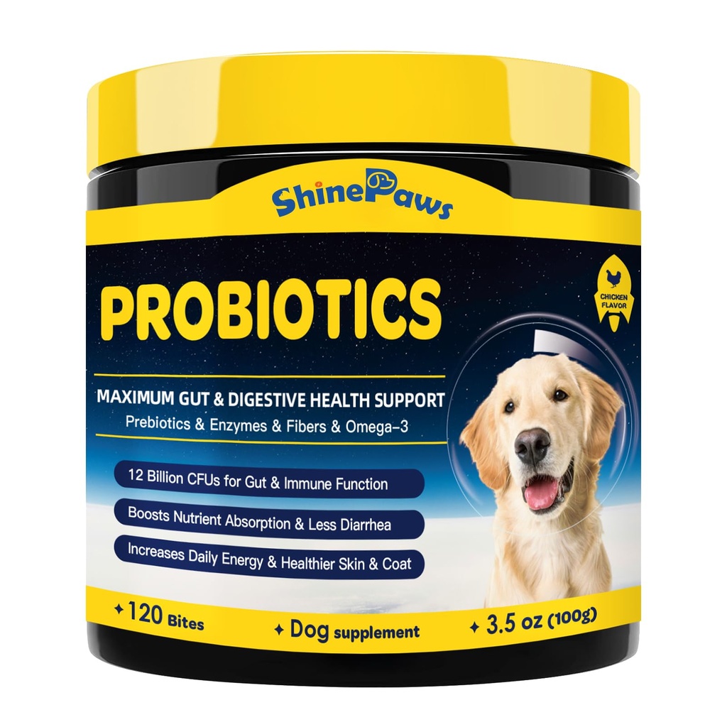 Probiotics for Dogs Digestive Health, 120 Bites, Chicken Flavored | With Prebiotics, Enzymes, Fiber, Omega 3, and Vitamins for Intestinal Health, Immunity, Allergies, and Itchy Skin