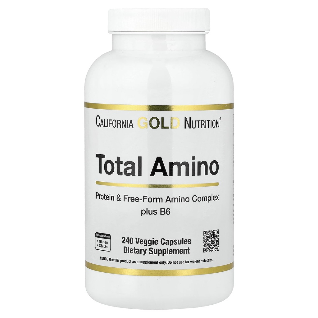 California Gold Nutrition Total Amino with Vitamin B-6, and 20 Amino Acid Blend, 240 Veggie Capsules