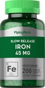 Piping Rock Iron supplement 45 mg - 200 Tablets - for Women ' Men - slow Release Ferrous Sulfate , Vegetarian, Non-GMO Free
