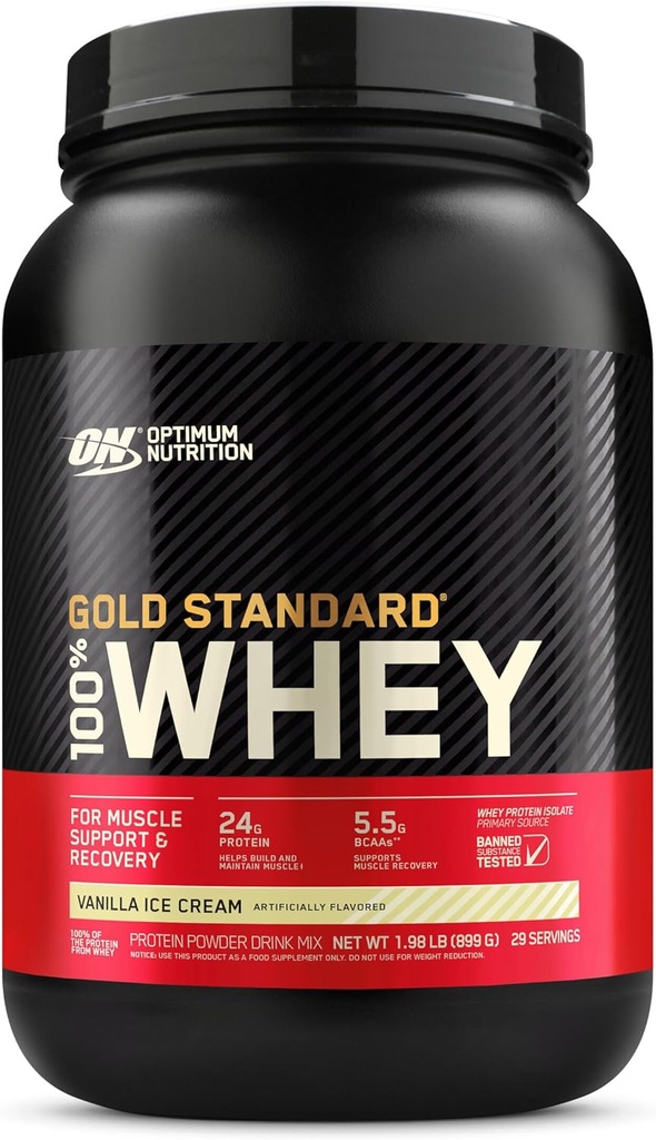Optimum Nutrition Gold Standard 100% Whey Protein Powder de Isolates Whey, Crema de xeo de vainilla - 2 Pound