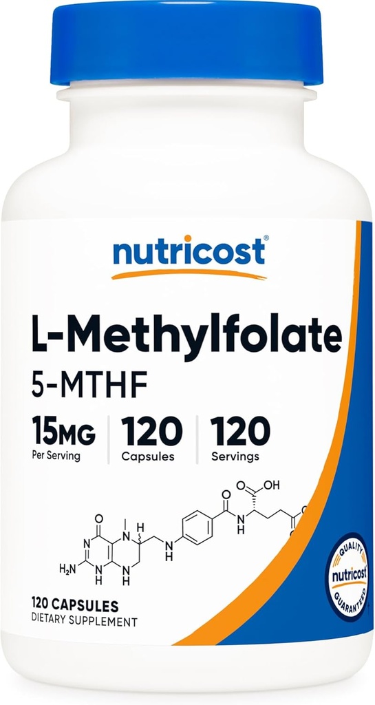 Nutricost L-Methylfolate 15mg, 120 Kapslid (5-MTHF) - Vegan, Non-GMO, Gluteenivaba