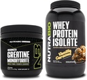 NutraBio Creatin Monohydrát, Neochutený, 150g a Wheey Protein Isolát, Vanilla Caramel, Supplement Bundle - svalová energia, Lean Muscle Growth, zotavenie, a sila