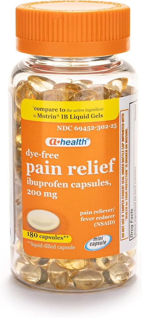 A + Health DyeFree Ibuprofen 200 Mg Mini Softgels, Reliever Pain / Fever Reducer (NLPZ), 180 Count