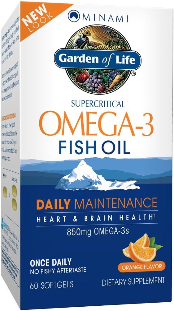 生活花园 鱼油 Omega 3 EPA/DHA 自然脑功能,心和Mood,850mg脂肪酸补充剂,Minami - 橙色火焰终极日报,60 Softgels QQ 两个月供应,Gluten Free