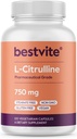 BESTVITE L-Citrulline 750 mg per kapsel (120 vegetariske kapsler) - Ingen stearates - Ingen silica - Ingen fyllstoffer - Ikke GMO - Glutenfri - Vegan